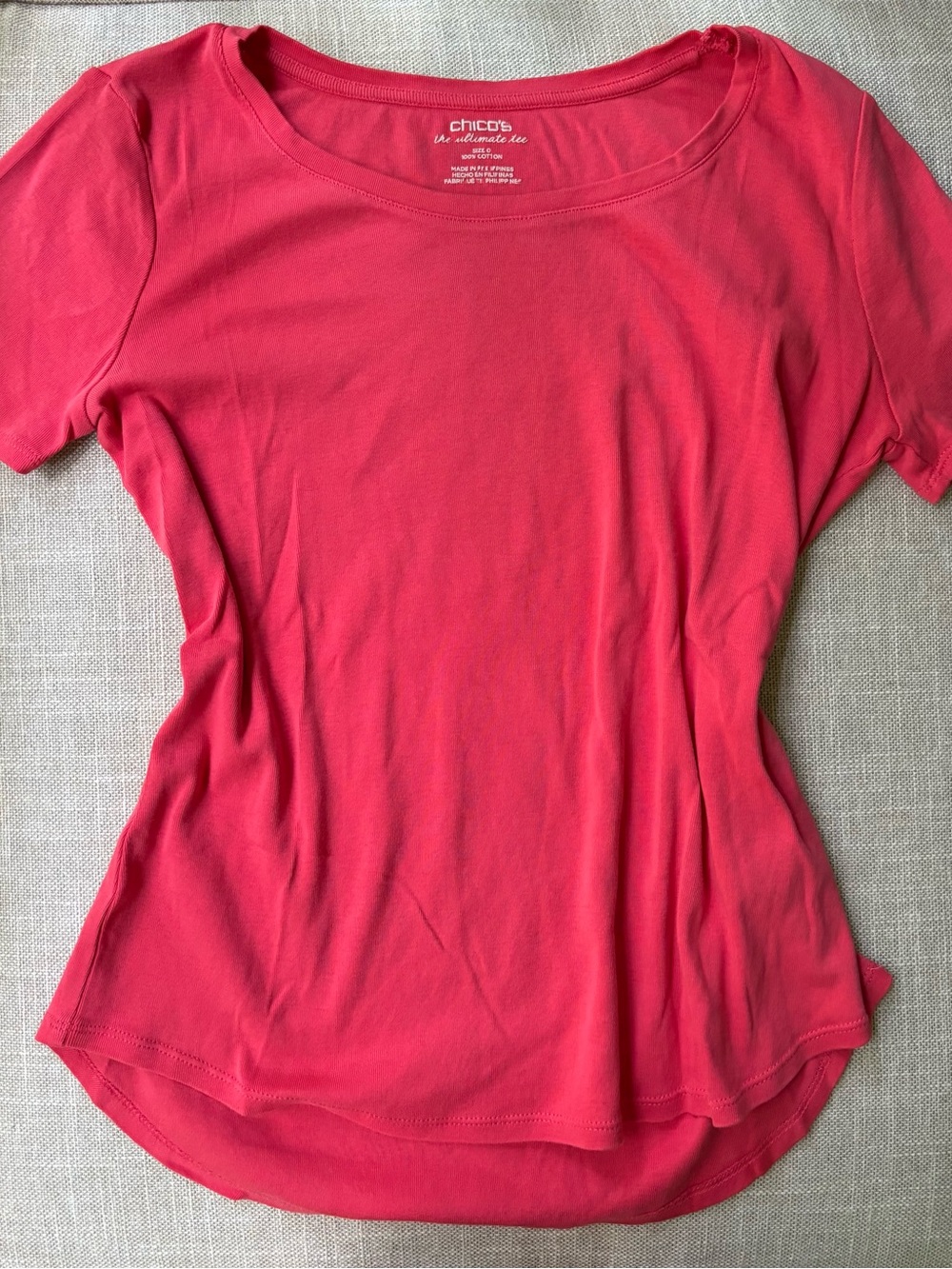 Chico's Coral Scoop Neck Short Sleeve Top